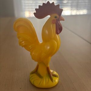 Vintage Knickerbocker Rooster Toy Rattle. Yellow/Red Hard Plastic, 4.5 Inches.